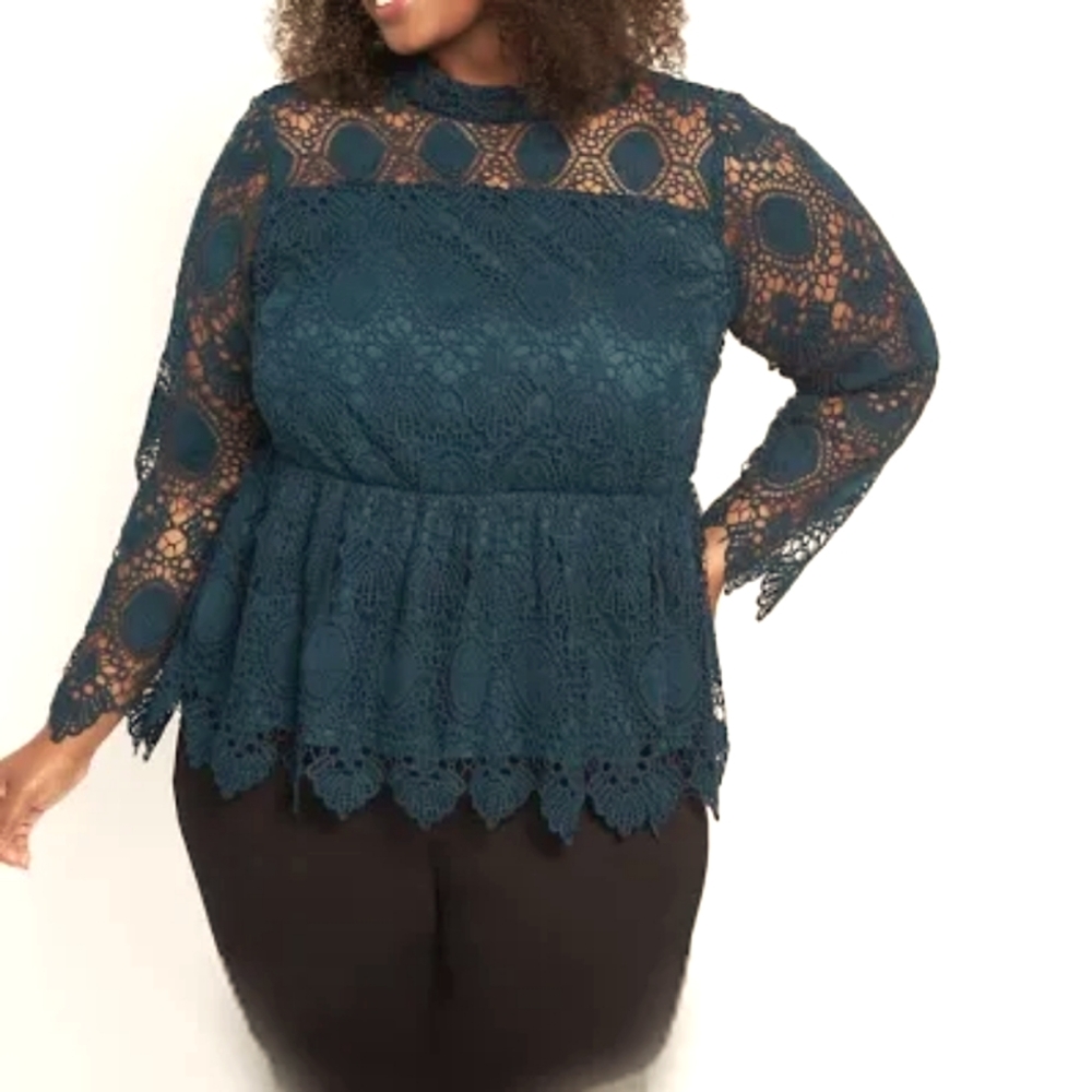 Lane Bryant mock neck illusion lace peplum swing blouse size 20